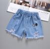Children's Denim Shorts For Summer Outerwear, Girls' Pleated Denim Shorts