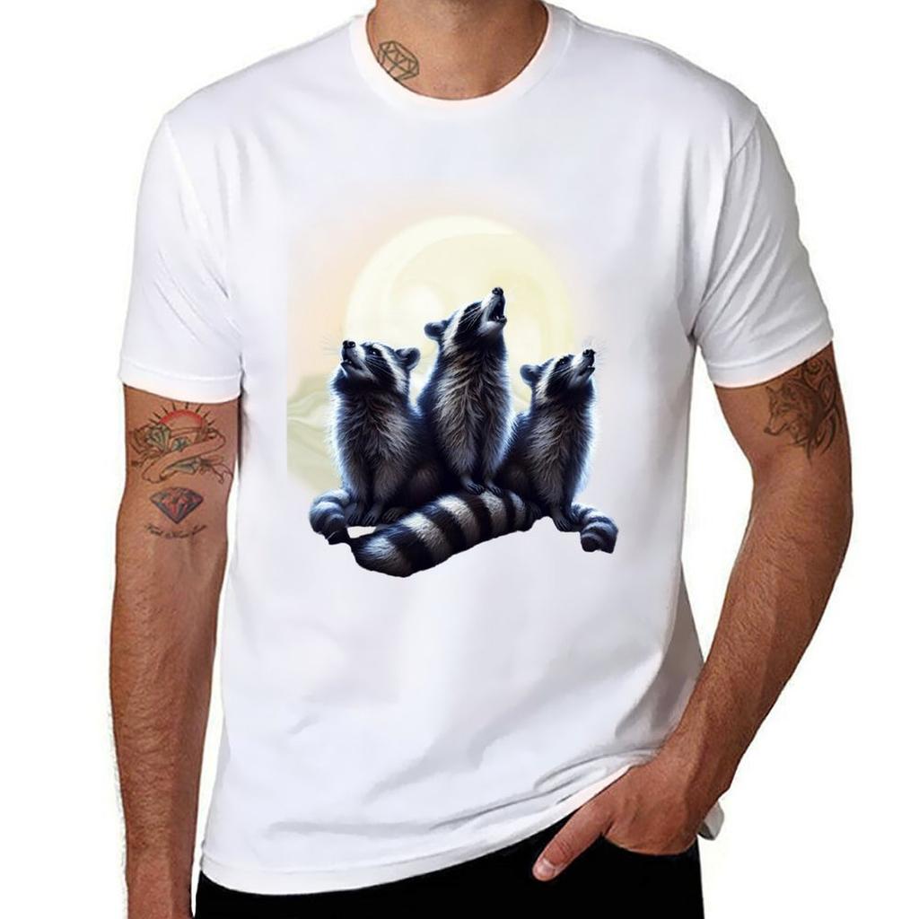 3 Raccoon Moon Howling Raccoon Head Funny For Unisex Unisex Kid Tshirt Plus Size Basic Cotton Tshirt