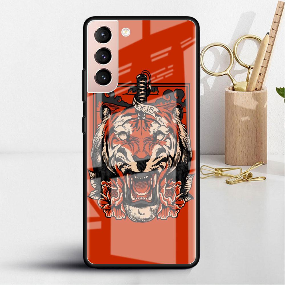 Husă de Sticlă cu Animal Tigru Pentru Samsung Galaxy S22 S20 FE S21 Plus Husă Telefon S10 5G S9 Note 20 Ultra 10 Lite Carcasă