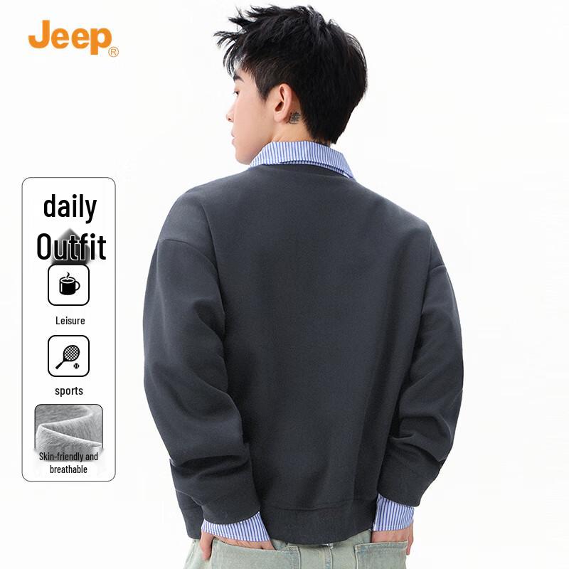 Jeep Men's Faux Two-Piece Shirt Collar Long Sleeve Sweatshirt