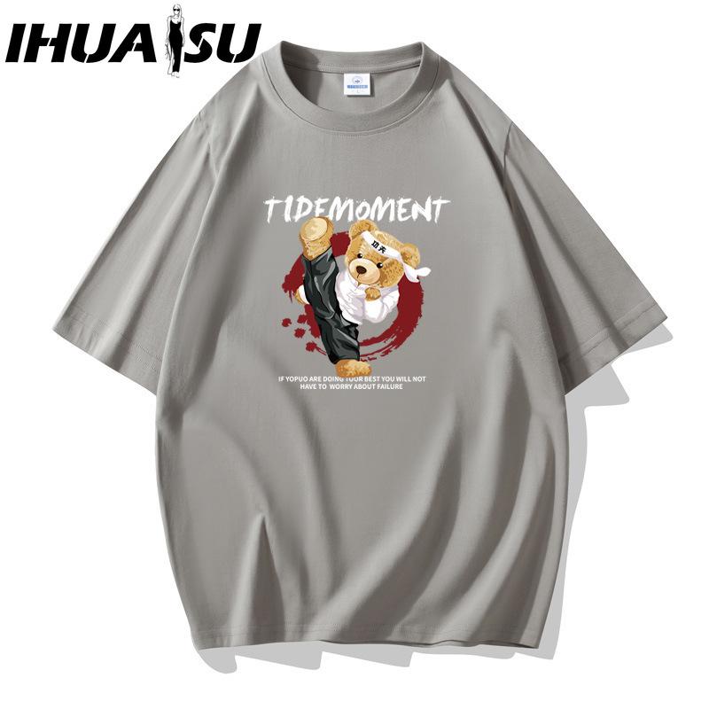 IHUASU Kurzarm-T-Shirt aus Baumwolle für Herren, modisch, lockeres Halbarmhemd, bedrucktes mitfühlendes Hemd