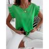 1PCS Summer Women's Short Sleeve T-shirt Fashion Thin Solid Color Simple Round Neck Lotus Leaf Sleeve Shirt Casual Loose Top