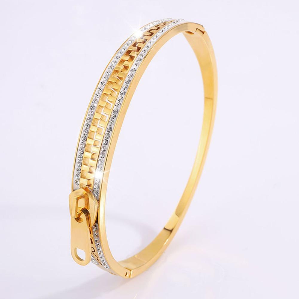 Creative Zipper Bangle Shiny Zip Titanium Steel Hand Chain Jewelry Crystal Bracelet  Gift