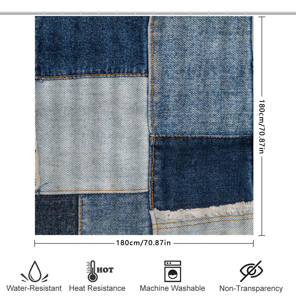 Modern Denim Shower Curtain Home Decor Bathing Room Waterproof Fabric Reusable Decoration