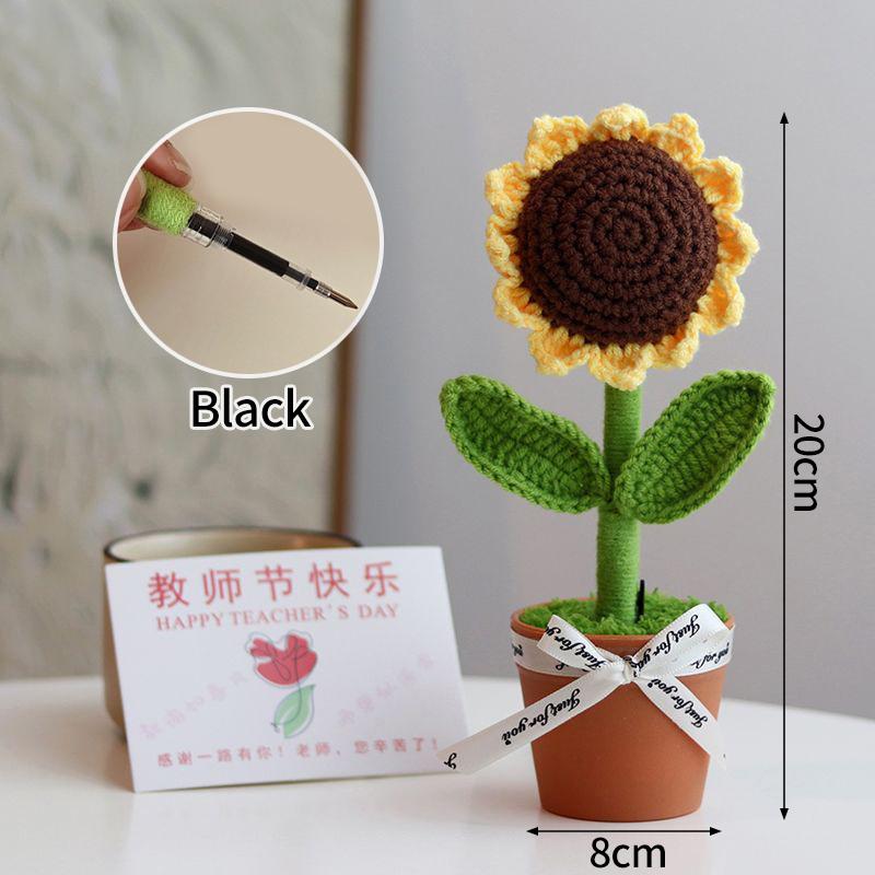 Crochet Handmade Sunflower with Potted Graduation Flowers Tulip Sunflower Crochet Flowers Teacher s Day Gift Home Decoration