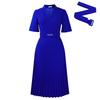 Women Summer Pleated High Waist V Neck Dress