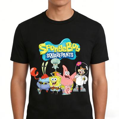 Hot Selling Fashion SpongeBob SquarePants Team Design 3D Printing Breathable Outdoor Sports and Leisure Best Round Neck Tshirt