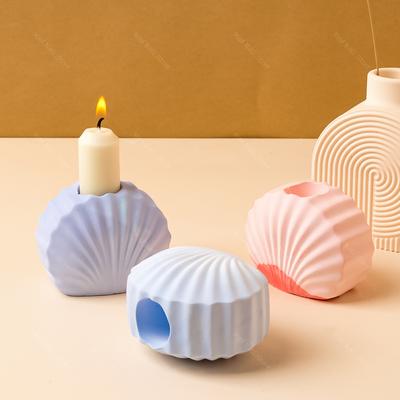3D Shell Shaped Candle Holder Concrete Silicone Molds Fan Striped Shell Hydroponic Vase DIY Resin Candlestick Mold Home Decor
