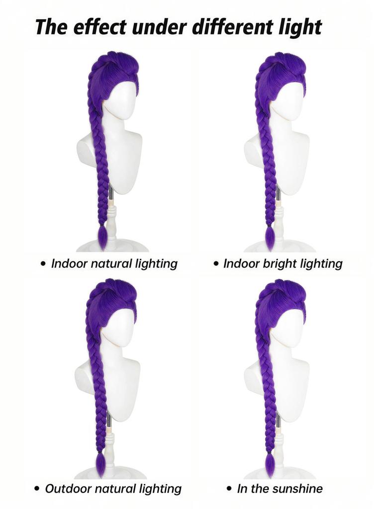 Women's Purple Anime Braided Wig Long Synthetic Hair with Bangs for Cosplay Halloween Party Costume Accessory