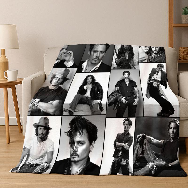 Hübscher Johnny Depp Star Flanelldecke Weiche Warme Decke Überwurfdecke für Schlafzimmer Wohnzimmer Bett Reise Picknick Geschenk Kind