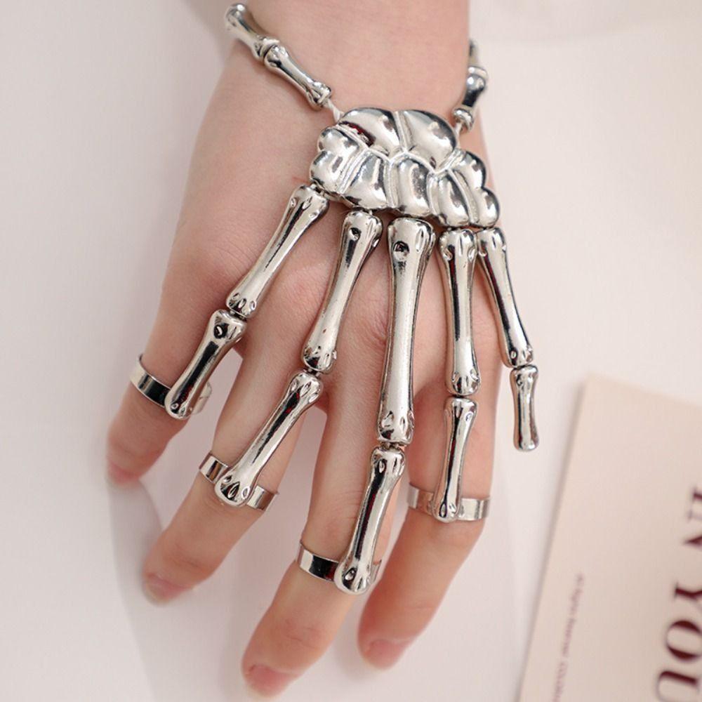 Alloy Texture Skull Bracelet Metal Texture Metal Hand Rings Ghostly Finger Ring Bracelet Cosplay