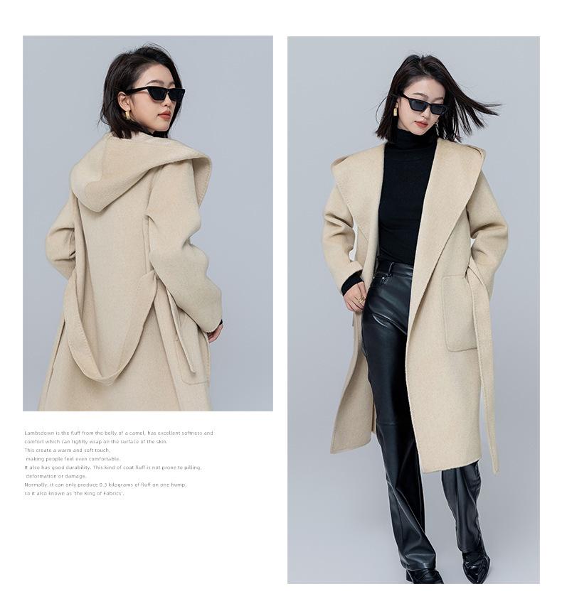 Alpaca Wool Hooded Mid-Length Coat - Autumn/Winter Loose Fit Overcoat