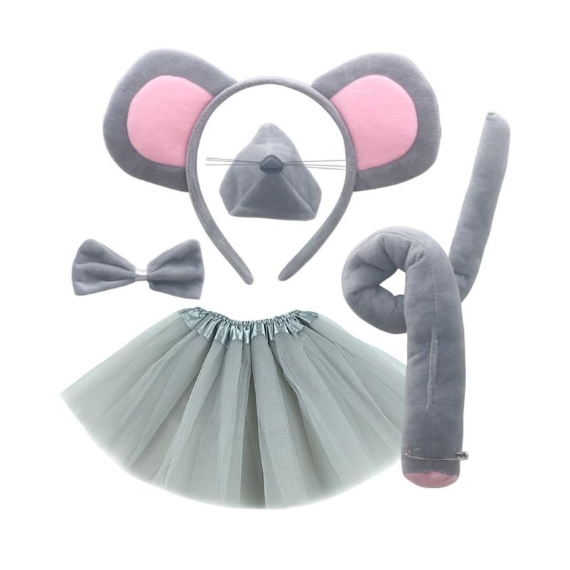 Mouse Costume Set Mouse Ears Headband Tail Bow Tie Nose Gloves Tutu Skirt for Kid Halloween Christmas Animal Cosplay
