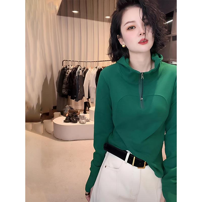 Women's High Neck Hooded Solid Sweatshirt - 2025 Spring/Autumn Fashion, Loose & Versatile Style