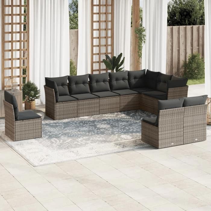 VidaXL Garden Lounge Set with Cushions 10 Pcs Grey Wicker 3217800