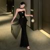 Reines Verlangen One-Shoulder Schlauchkleid Langkleid Damen Sommer Netzstiching Taille Schlank Fischgrätenkleid