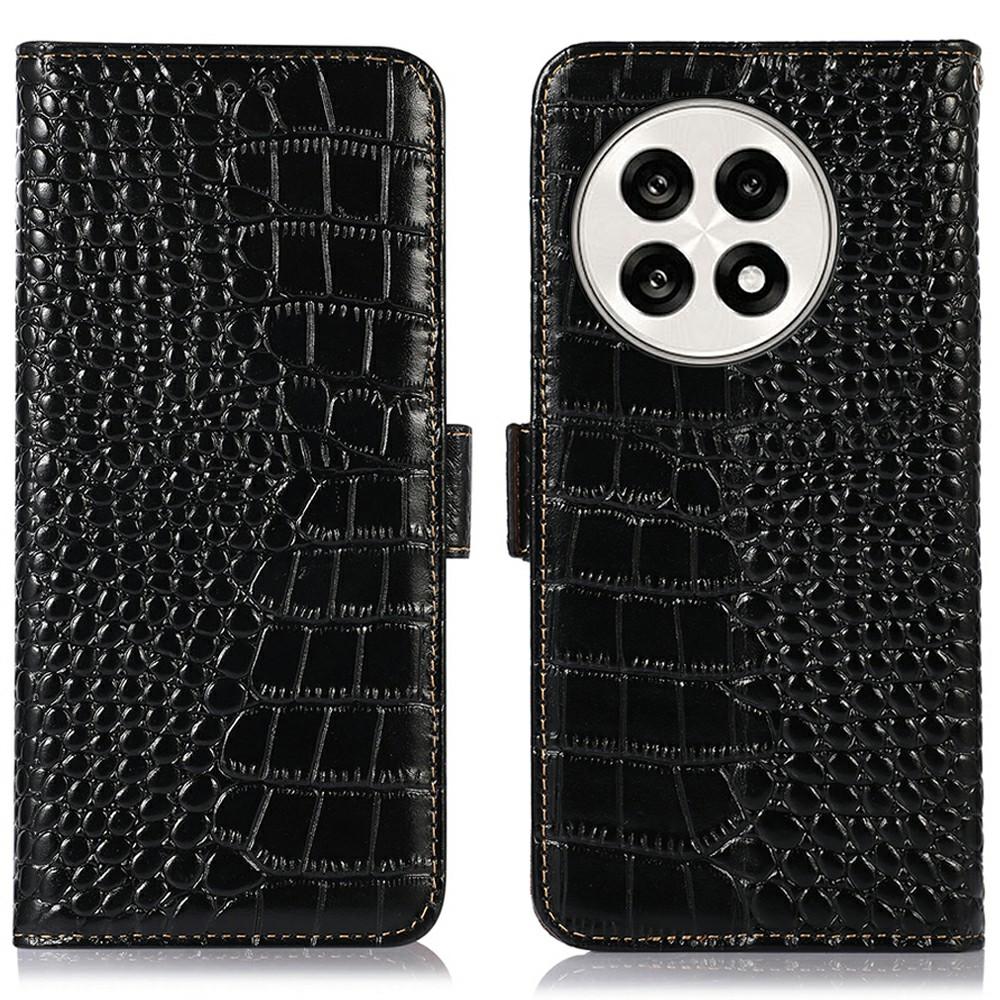 Genuine Cow Leather Phone Case for OnePlus Ace 5 Pro 5G/Ace 5 5G/13R 5G Crocodile Texture Phone Wallet Cover