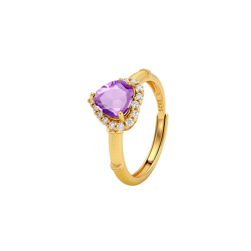 Natural crystal stone love ring women's s925 silver brushed ring light luxury garnet topaz gift for girlfriend
