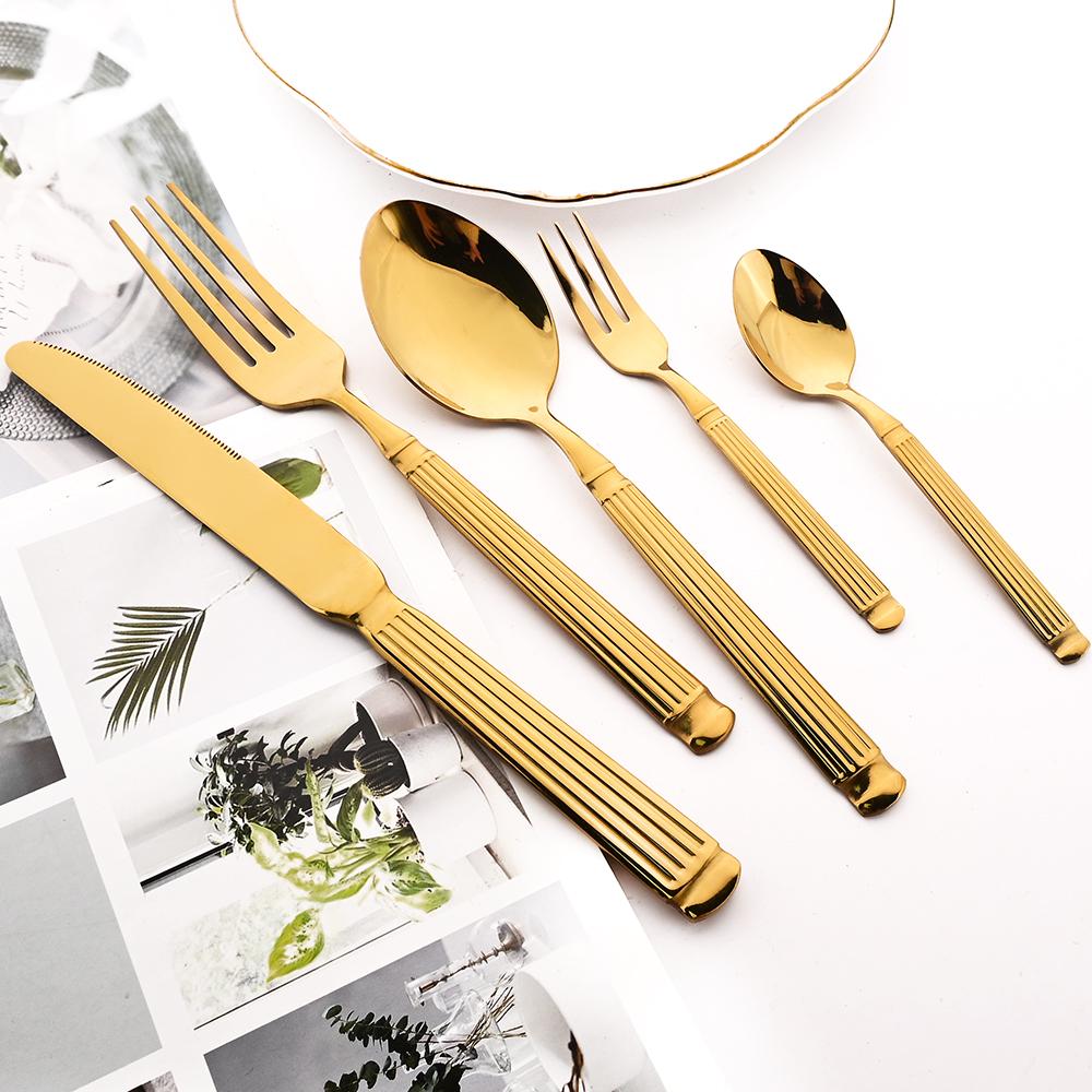 5Pcs Stainless Steel Tableware Set Kitchen Dinner Wedding Cake Fork Teaspoon Dinnerware Set Mirror Cutlery
