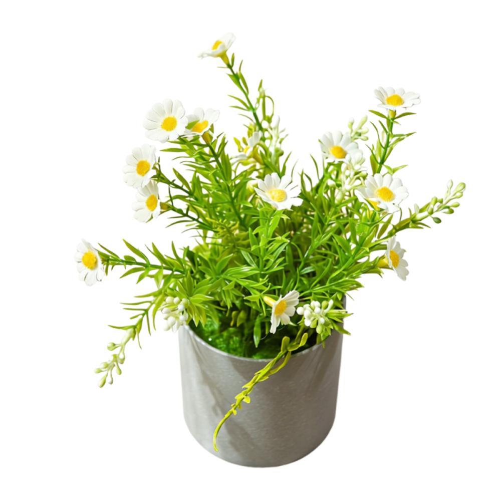 Realistic Artificial Daisy Potted Lifelike Real Touch Faux Flower Potted with Flowerpot Handmade Simulation Green Plant Bonsai