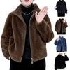 Women Winter Coat Thick Faux Fur Turn-down Collar Short Type Zip-up Cardigan Long Sleeves Cold-proof Outerwear School Outdoor Jacket