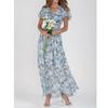New beach pendulum long dress chiffon floral short-sleeved ruffle V-neck fashionable waist dress