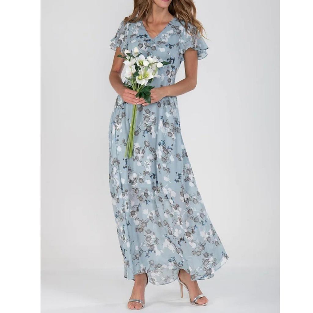 New beach pendulum long dress chiffon floral short-sleeved ruffle V-neck fashionable waist dress