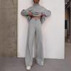 2025 European Style Brown Two-Piece: Long Sleeve High Neck Hoodie & Elegant Wide-Leg Pants