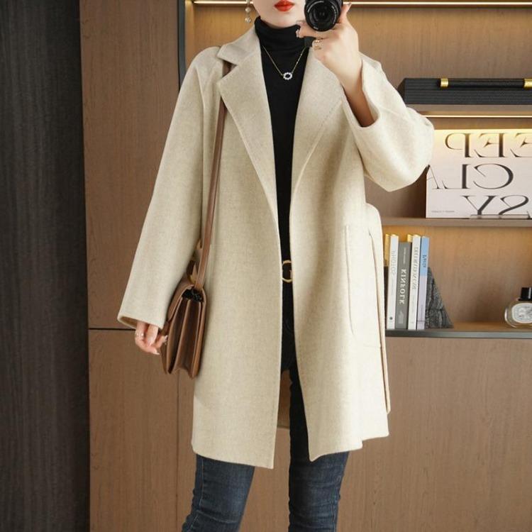 

MODERN NEW SAGA Handmade Womens Wool Coat Long Pea Coat Winter Warm Overcoat Autumn Jacket 100 Percent Wool S бежевый