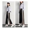 Bredbente bukser Dame Løs høy midje Tynn vår- og sommerdrapering rett Sport Uformell Åpen ni-kvarts bukser