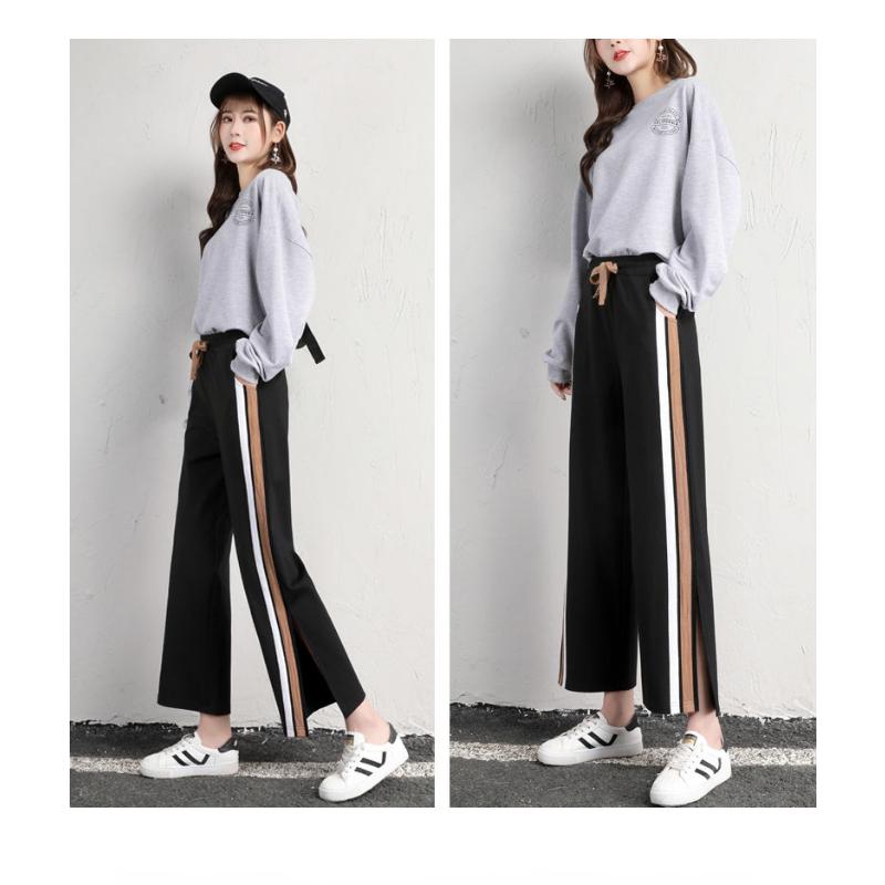 Širokonohé kalhoty Dámské Volný Vysoký Pas Tenké Jarní a Léto Zakryté Rovné Sportovní Ležérní Otevřené devítičtvrteční kalhoty