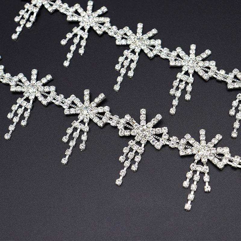 5Yards Rhinestone Chain Trim Fringe Tassel Crystal Shining Accessories DIY Wedding Decoration Gift Bow Shape Rhinestone Ribbon