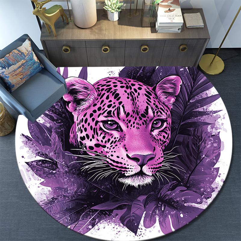 Purple Leopard Round Area Rug,Carpet Rug for Living Room Bedroom Sofa Playroom Decor,Non-slip Floor Mat