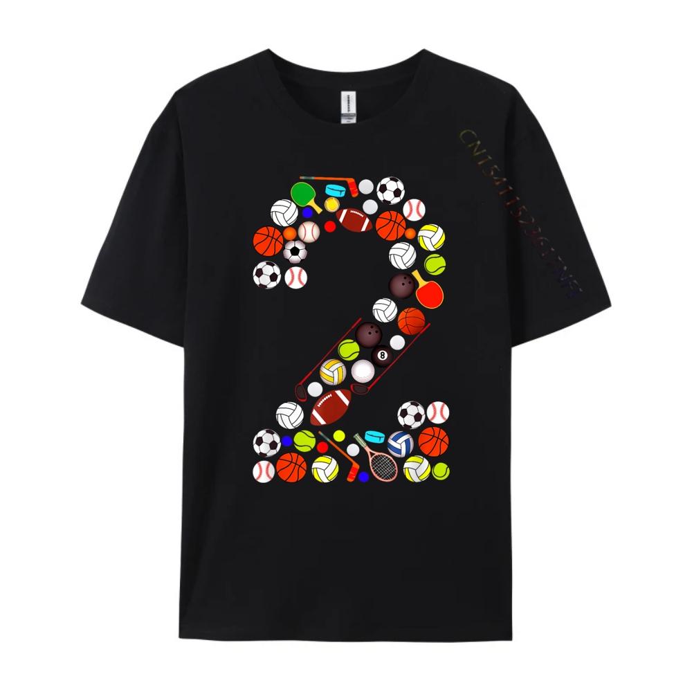 Kids 2nd Birthday Sports Big Number Two 2 Year Old Boy Mens Graphic Tshirts Mans Funny T Shirts Classic