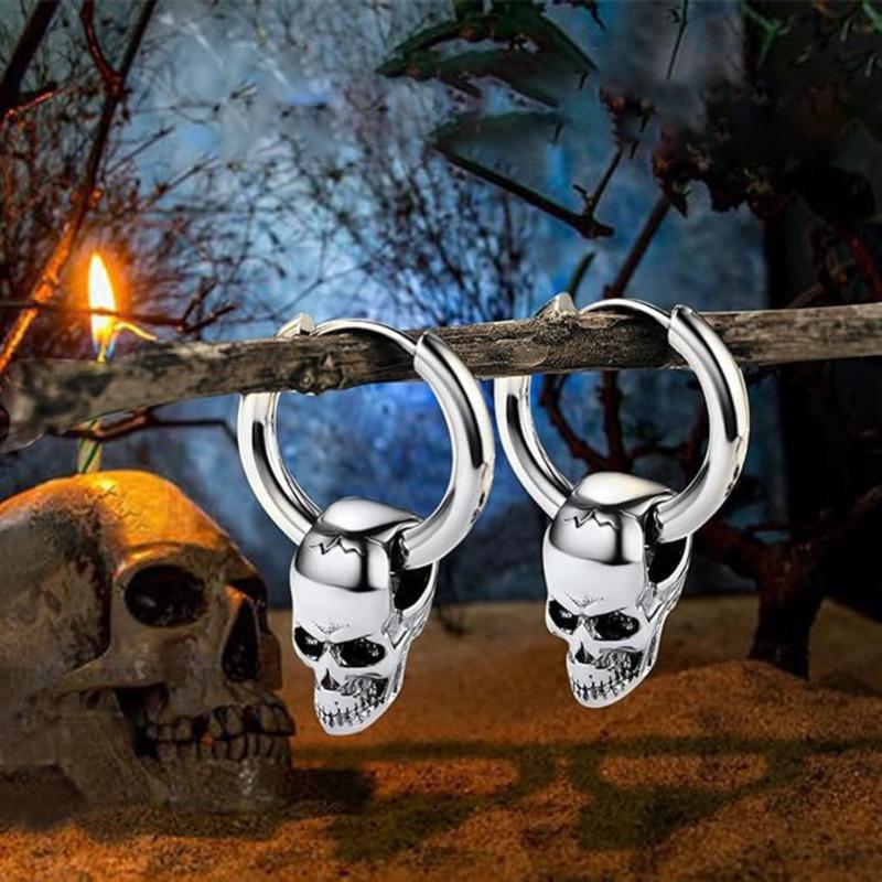 Stainless steel skeleton earrings ins cool style dark hip-hop punk ear buckle ear ring