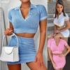 Liangli Stylish Summer Fashion New Arrival Short Sleeve Skirt Suit Elegant Sexy Crop Top Two-Piece Sweater