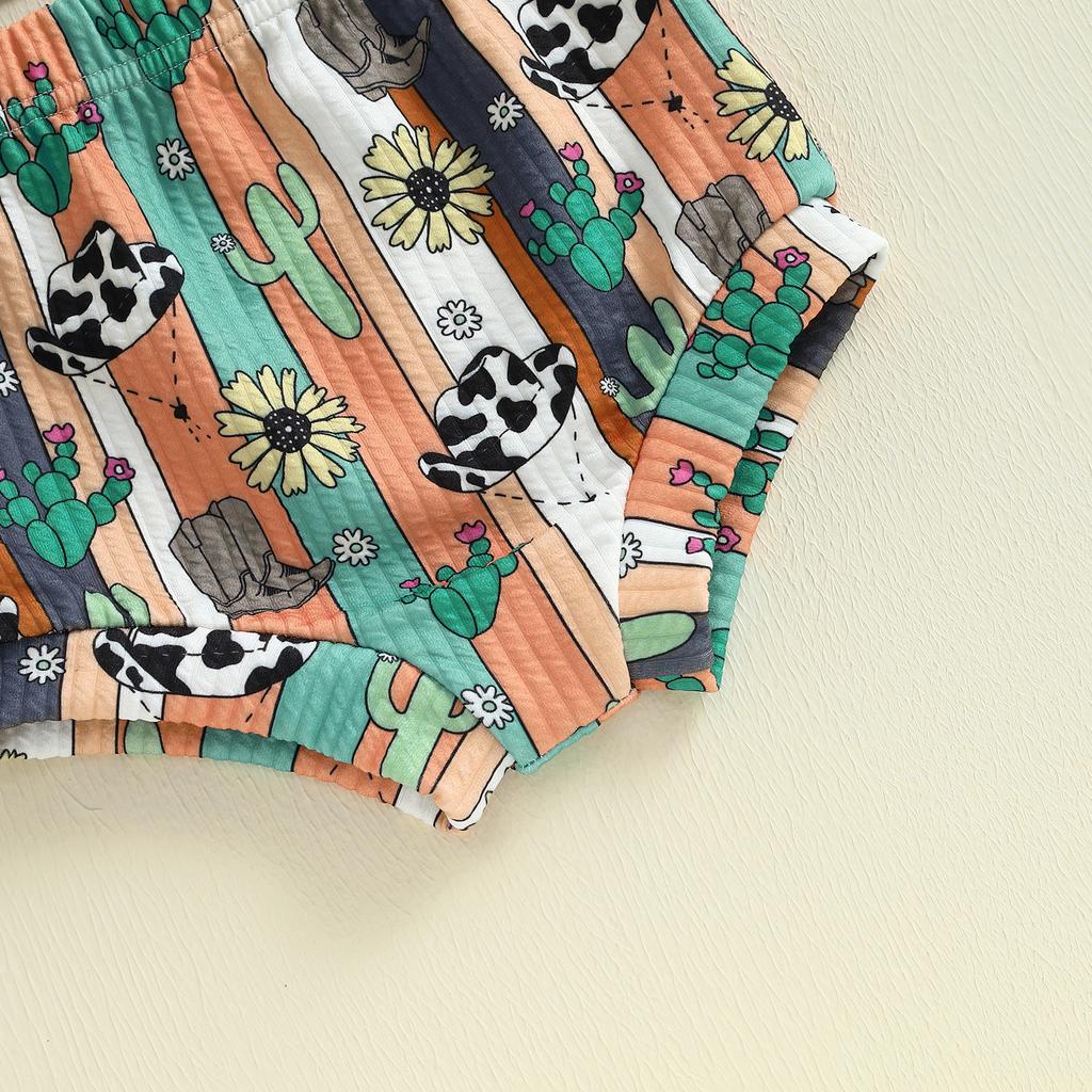 Baby Summer Outfits Letter Print Short Sleeve Round Neck Romper with Hat/Car Pattern Shorts and Headband Outfit