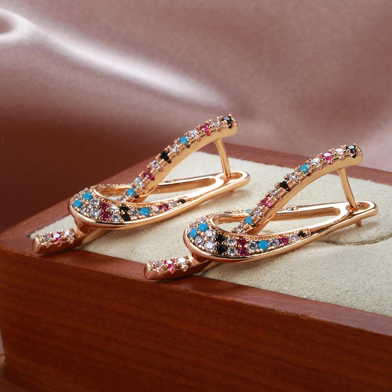 Fashion  Rose Gold Color Dangle Earrings For Women Unusual Colorful Natural Zircon Accessories Daily Fine Jewelry
