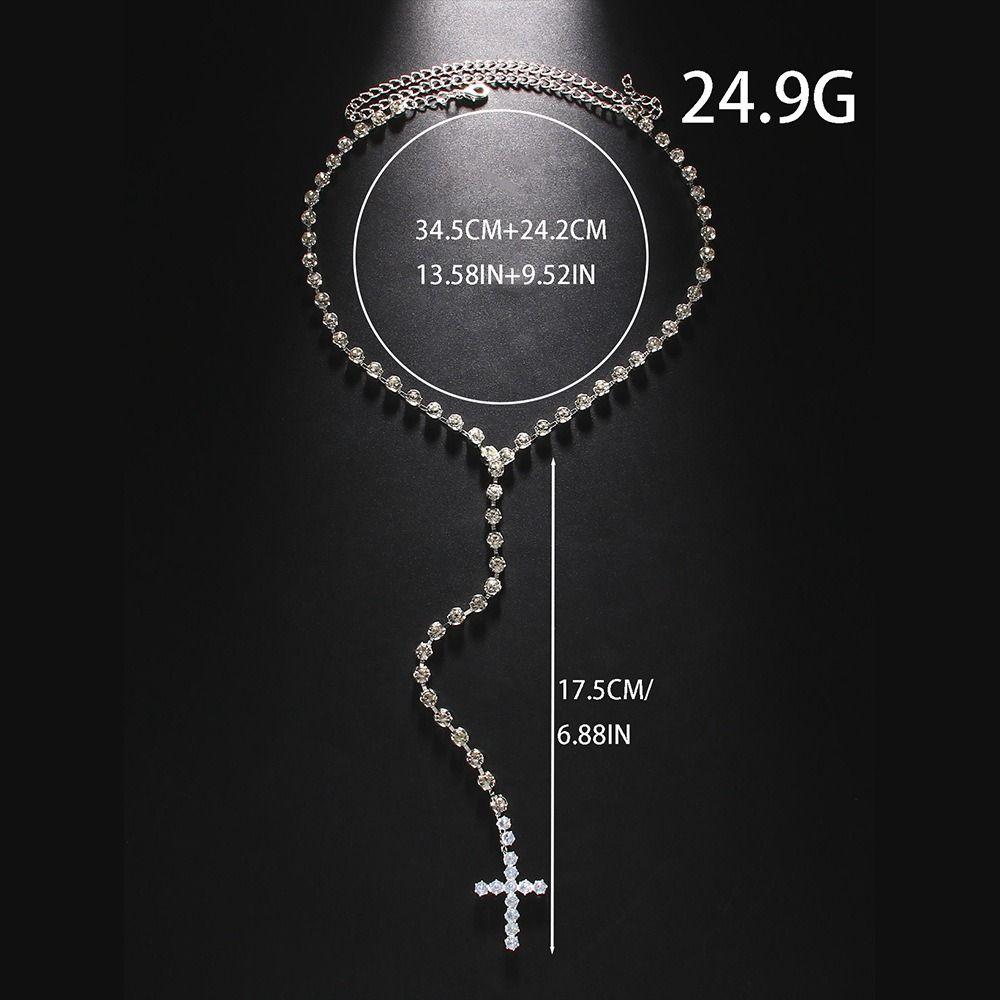 Rhinestones Cross Pendant Necklace Shiny Clavicle Chain  Jewelry Accessories