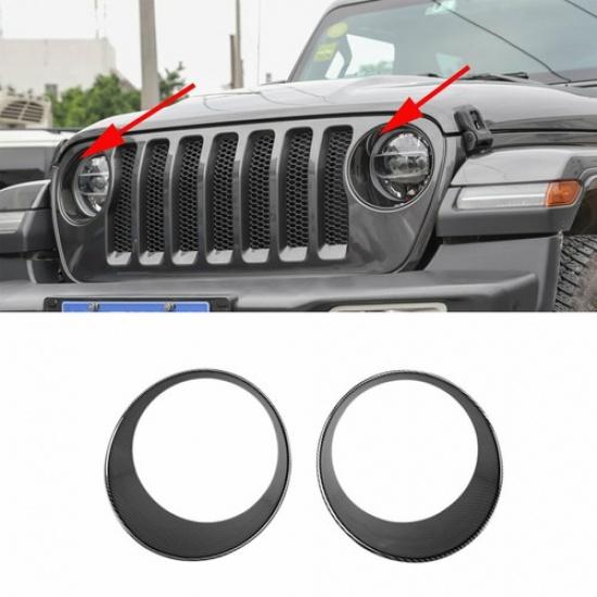 2*Carbon Fiber ABS Front Headlight Bezel Covers Trim for 2018 Jeep wrangler JL<