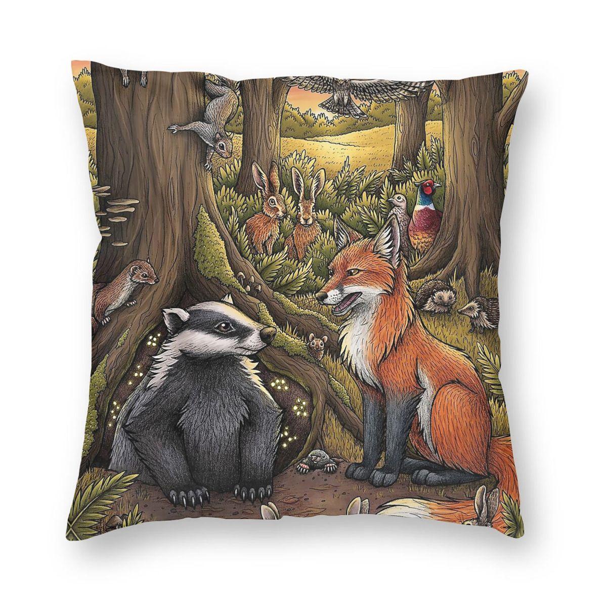 Animals Of Farthing Wood Square Pillowcase Polyester Linen Velvet Creative Zip Decor Throw Pillow Case Home Cushion Cover x 30x30cm