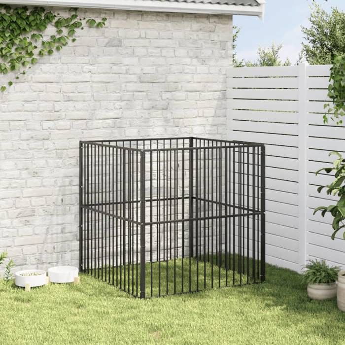 VidaXL Parc pour Chien 4 Panneaux, Cage pour Chien avec Porte, Enclos pour Chiens, Maison pour Animaux de Compagnie, Noir 172209