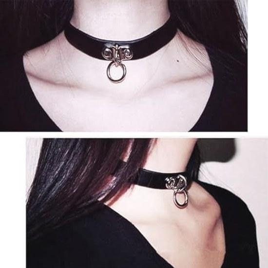 QIKEJI Choker Ladies Black Jirai Style Accessory Collar Gothic Unisex Leather Yami V Visual Kei Harajuku Cosplay Costume Fashion