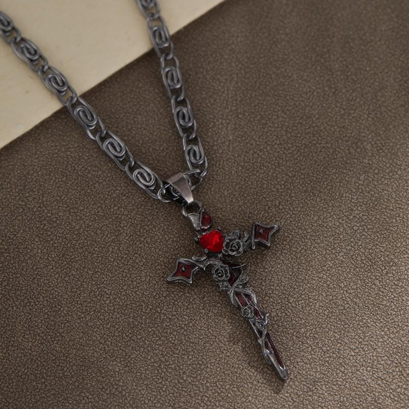 Gothic Personality Punk Thorn Cross Pendant Necklace Women's Hip-hop Fashion Ins Style Sweet Cool Niche Zircon Gift