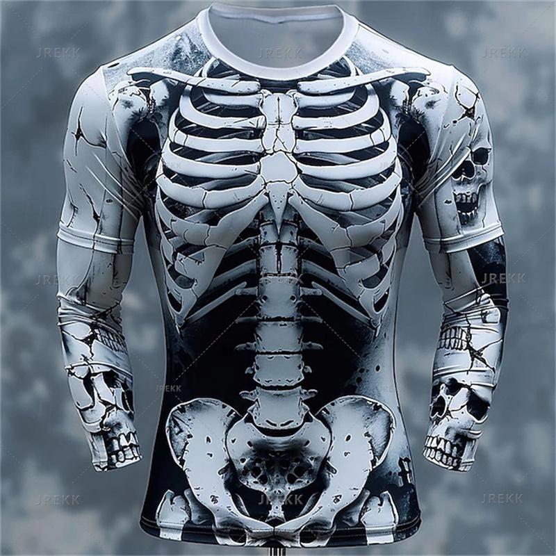 Autumn New 3D Skeleton Skulls Print Long Sleeve T Shirt Horror Skull Graphic Long Sleeve Clothes Vintage Cool Mens Clothing Tops