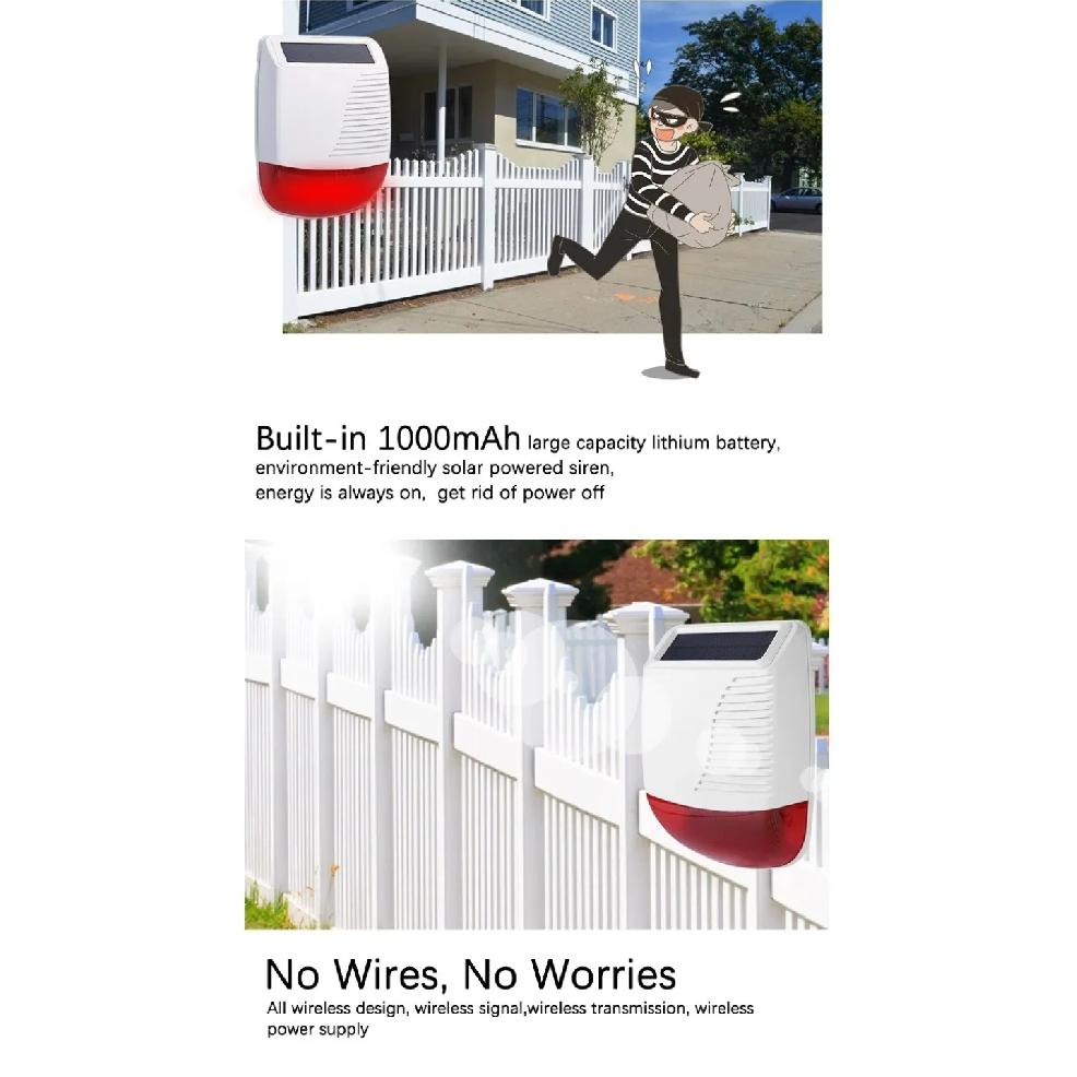433MHz High Decibel Outdoor Solar-Powered Audible & Visual Alarm Waterproof Strobe For Smart Home Security Burglar Alarm System