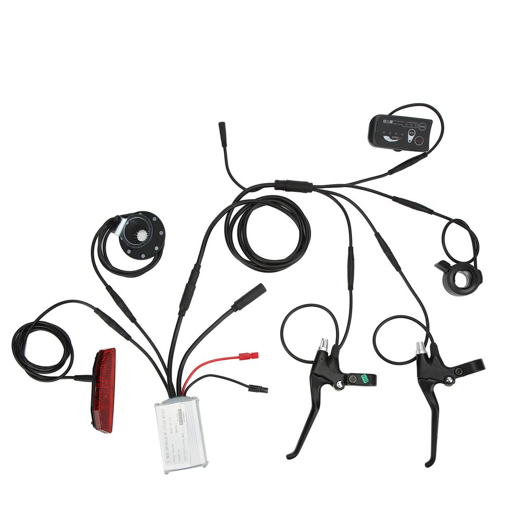 Bike 15A Waterproof Controller with S810 Panel 130X Thumb Throttle 8C Speed Assist Brake Handle 1 to 5 Connector Tail Lamp for 36V/48V 250W Motor