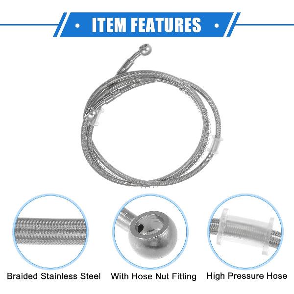 Hydraulic Brake Hose Line Pipeline, 175cm 68.9" 10mm 0.39" Braided Oil Pipe with Tube Nut Universal for Motorcycle ATV Dirt Bike Durable Stainless