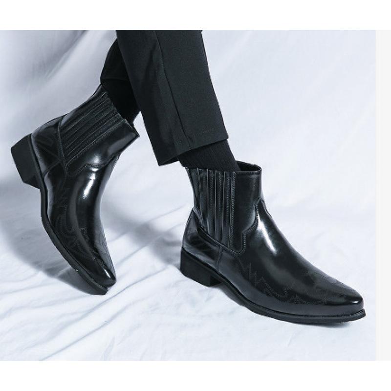 

Мужские деловые ботинки челси большого размера модные осенние высокие кожаные туфли в стиле ретро британском стиле европейские и американские остроносые туфли 38