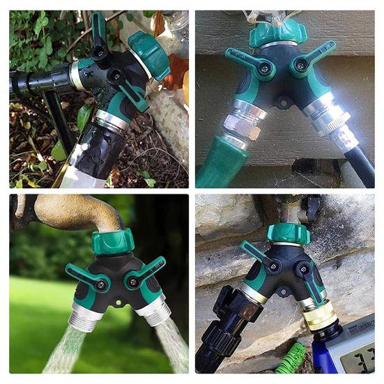 Garden Hose Splitter Water Hose Y Splitter Heavy Duty 2 Way Splitter with Long Handle Shut Off Valves 3/4 Inch GHT Thread Connector for Outdoor